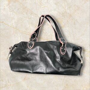 Matt & Nat Black Shoulder Bag with Pink Trim